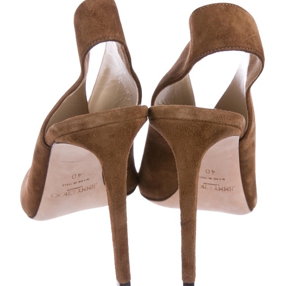 Jimmy Choo “Shar” heeled open toe slingback sandals in Brown suede, NWOT, sz 40 - Picture 5 of 10